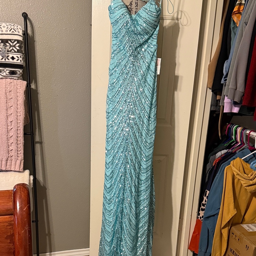 Elegant Aqua Sequin Gown